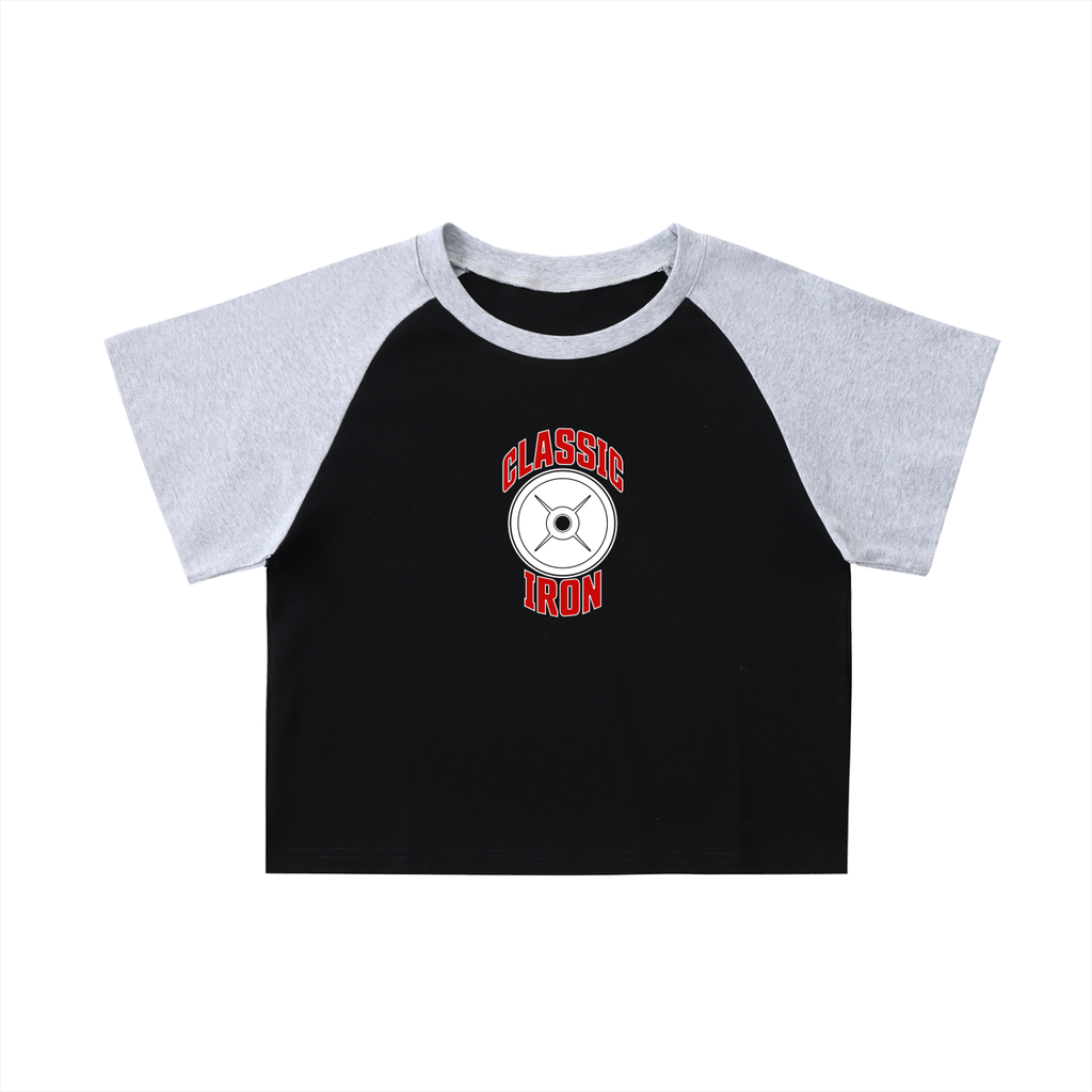 Emblem Color-Blocked Raglan Sleeve Crop Top